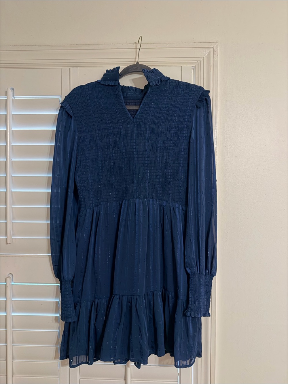 Lulu's Navy Smocked Ruffle Mini Dress - Picture 3 of 3
